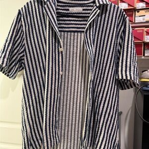 Zara Navy and White Striped Knit Top
